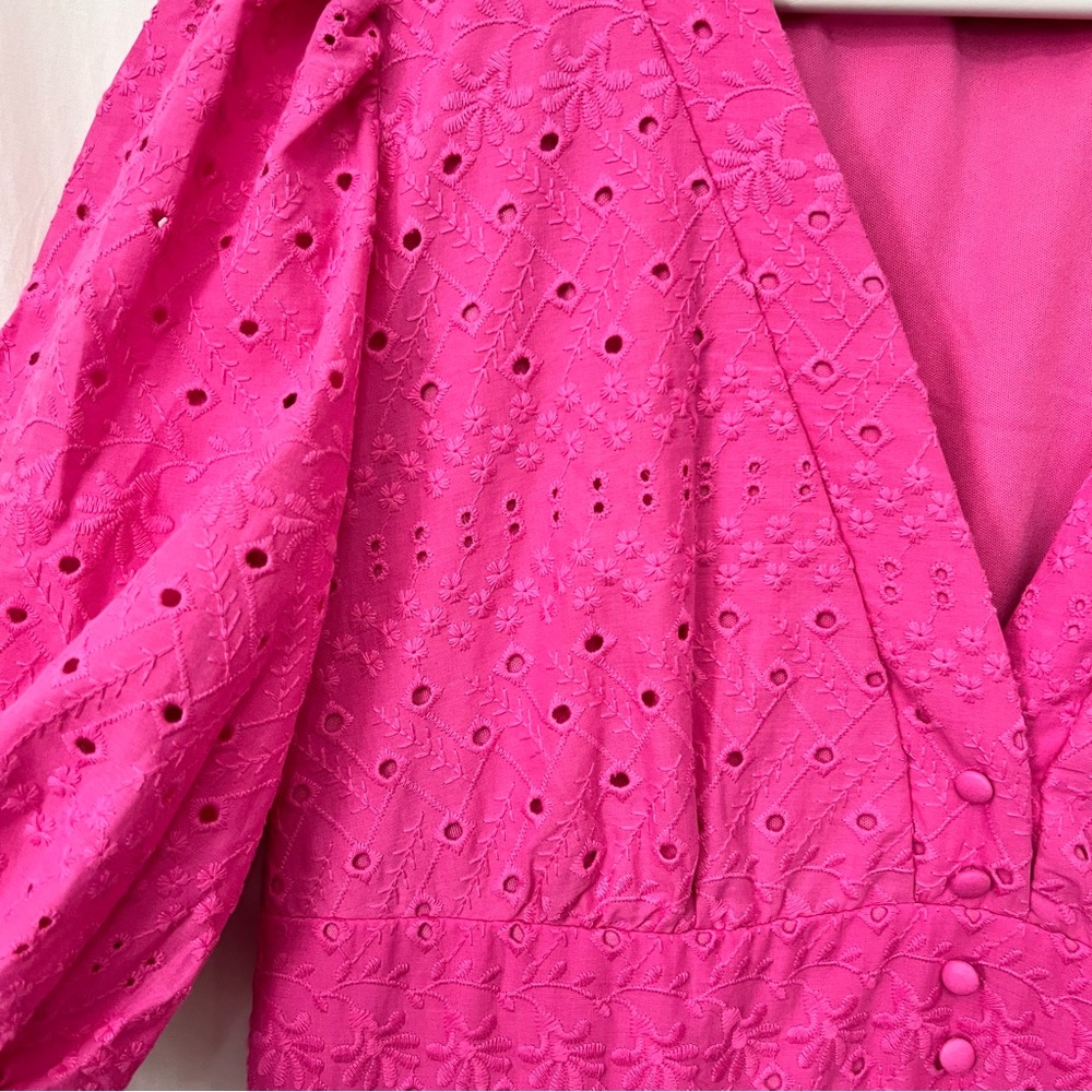 Bohemian Pink Eyelet Midi Summer Party Dress Vacation Resort Cottagecore - Picture 9 of 14